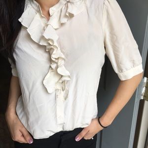 Theory Ruffle Detail Button Up Blouse